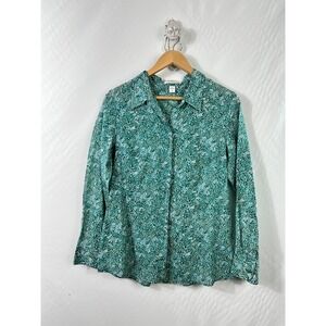 Coldwater Creek Women's L 14 Button-Up‎ Shirt No Iron Cotton Lightweight Green